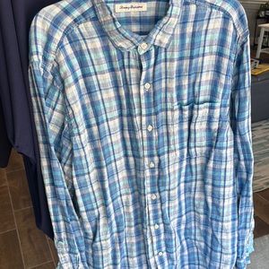 Tommy Bahama Blue Linen Plaid Men's Shirt